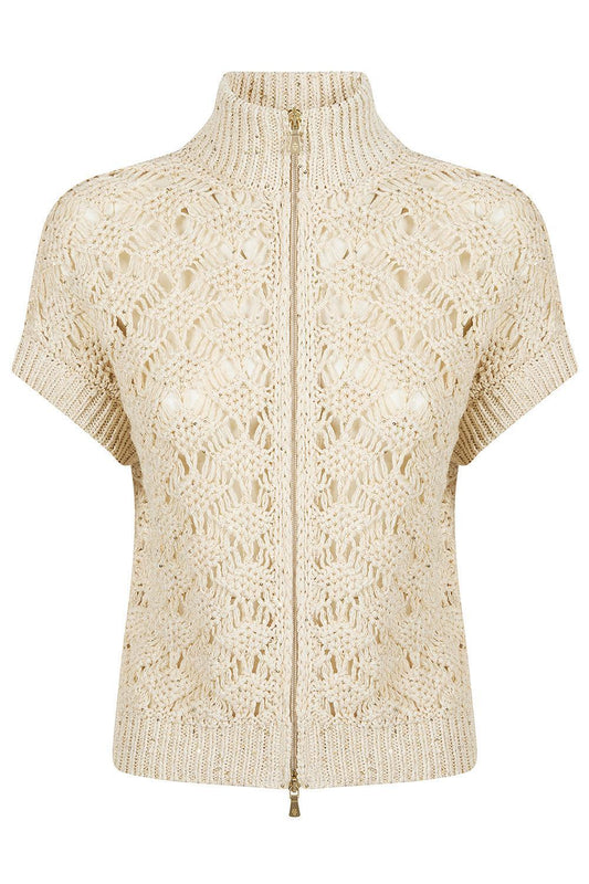 Short Sleeve Zip Sweater-CREAM-XS-CLOTHINGTOPSWEATER-ELEVENTY