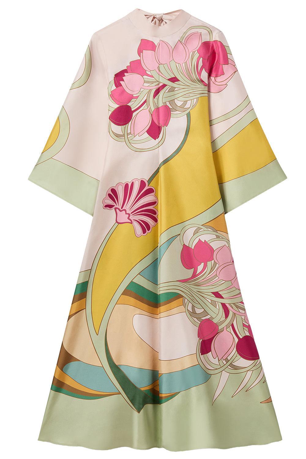 Magnifico Dress - Tulip Placee Green-FLORAL-44-CLOTHINGDRESSCASUAL-LA DOUBLEJ