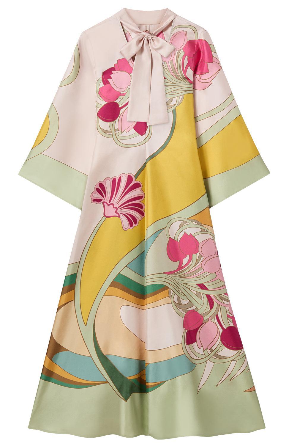 Magnifico Dress - Tulip Placee Green-FLORAL-44-CLOTHINGDRESSCASUAL-LA DOUBLEJ