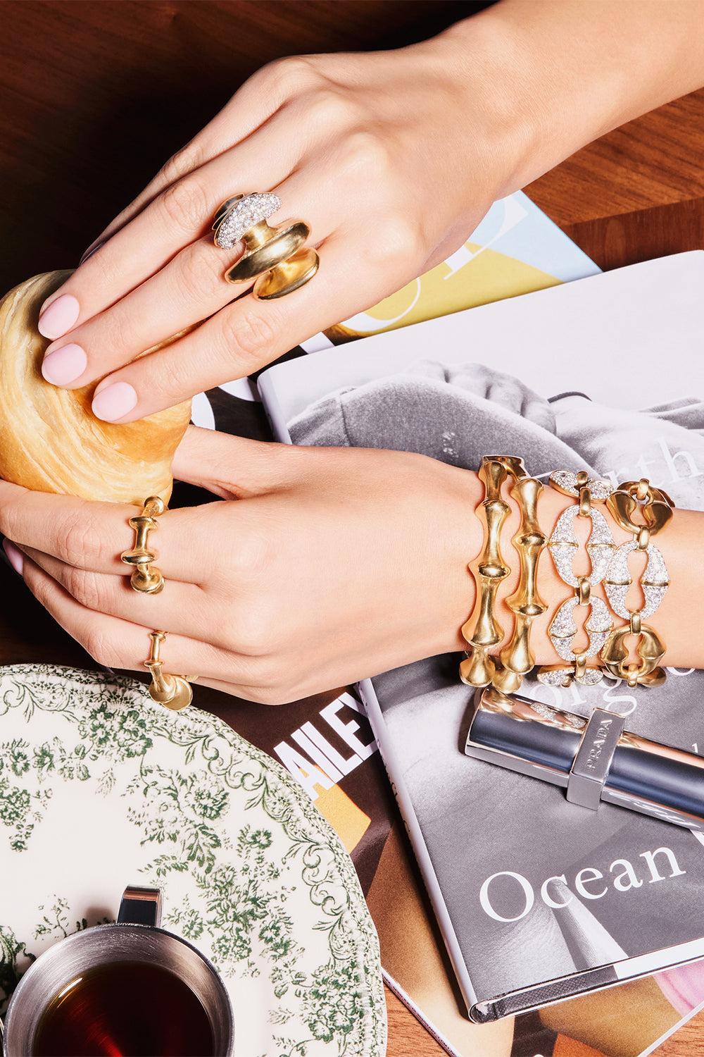 Chrona Hinged Double Cuff Bracelet-YELLOW GOLD-JEWELRYFINE JEWELBRACELET O-VRAM