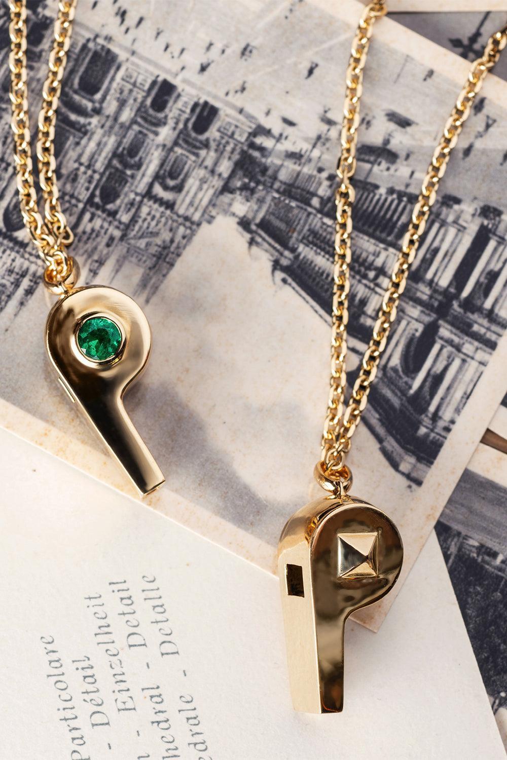 Colombian Emerald Whistle Necklace-YELLOW GOLD-20-JEWELRYFINE JEWELNECKLACE O-ANITA KO