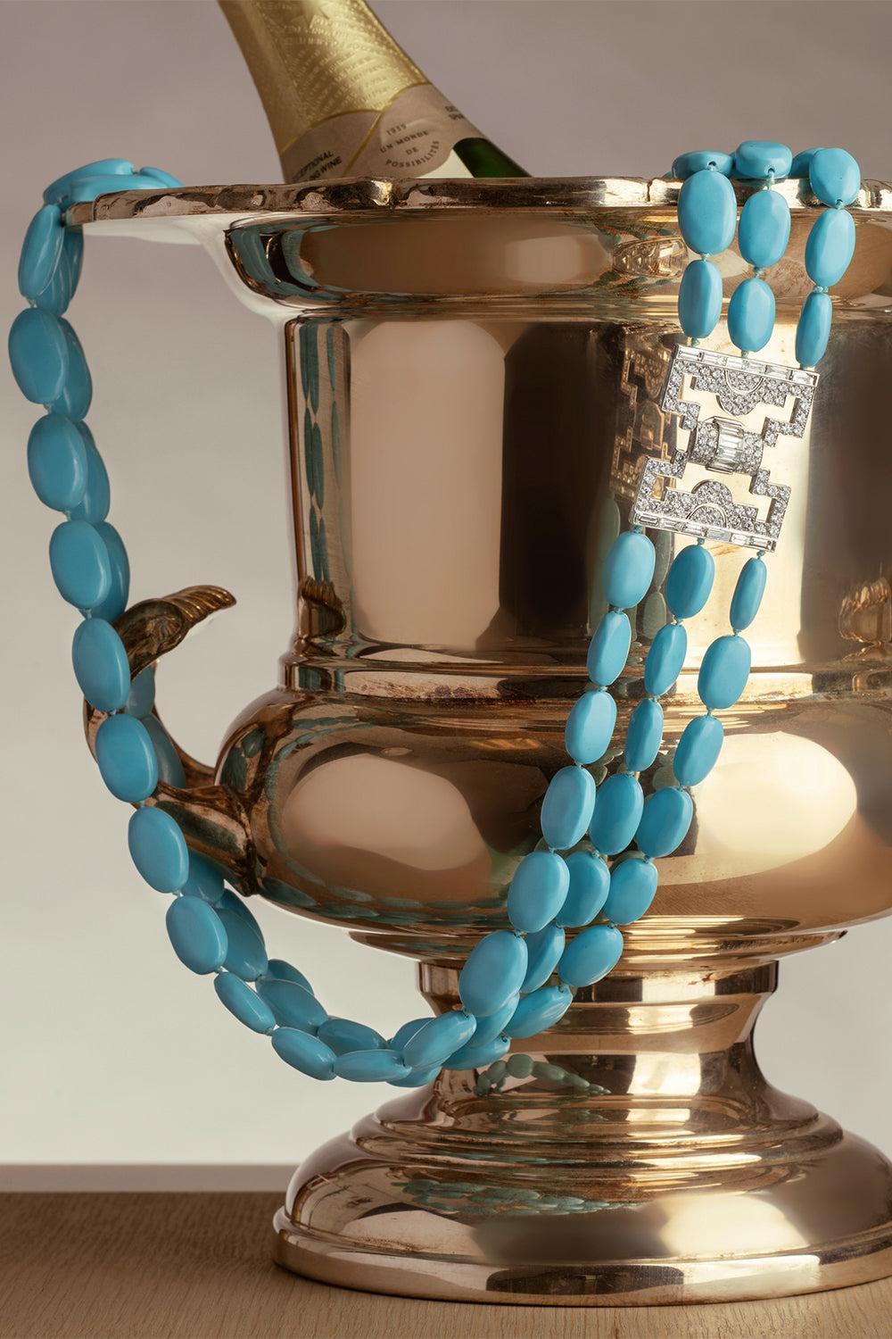 Turquoise Diamond Three Layer Beaded Necklace-WHITE GOLD-JEWELRYFINE JEWELNECKLACE O-JENNA BLAKE