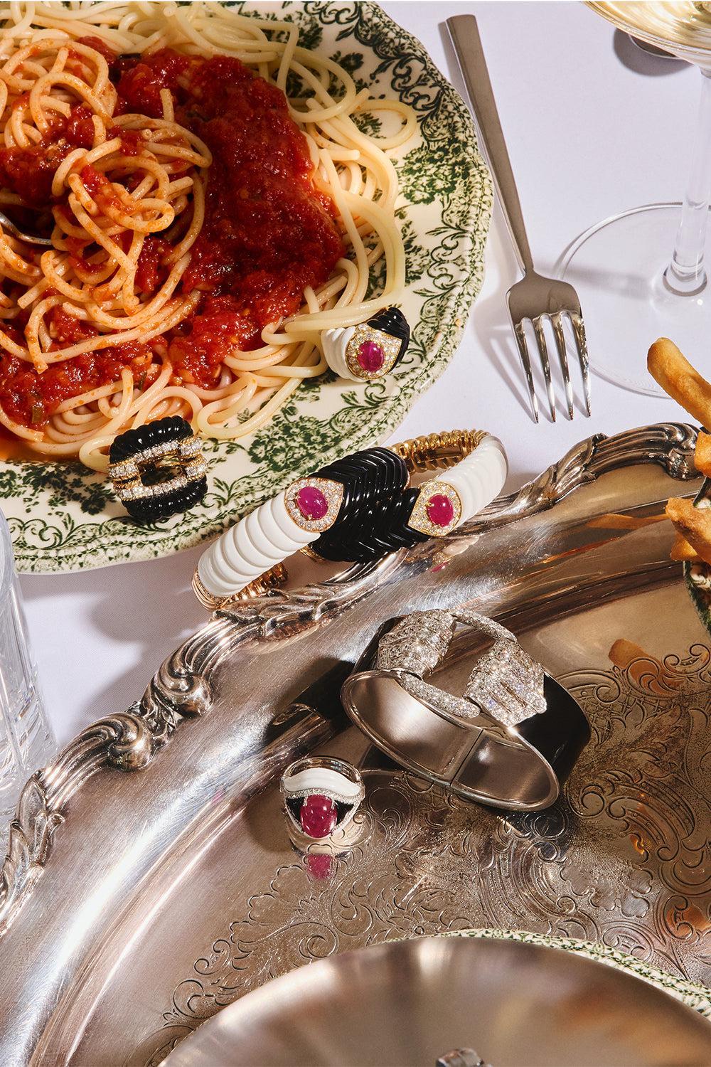 Diamond Onyx Two Tone Ring-YELLOW GOLD-JEWELRYFINE JEWELRING-ANDREOLI