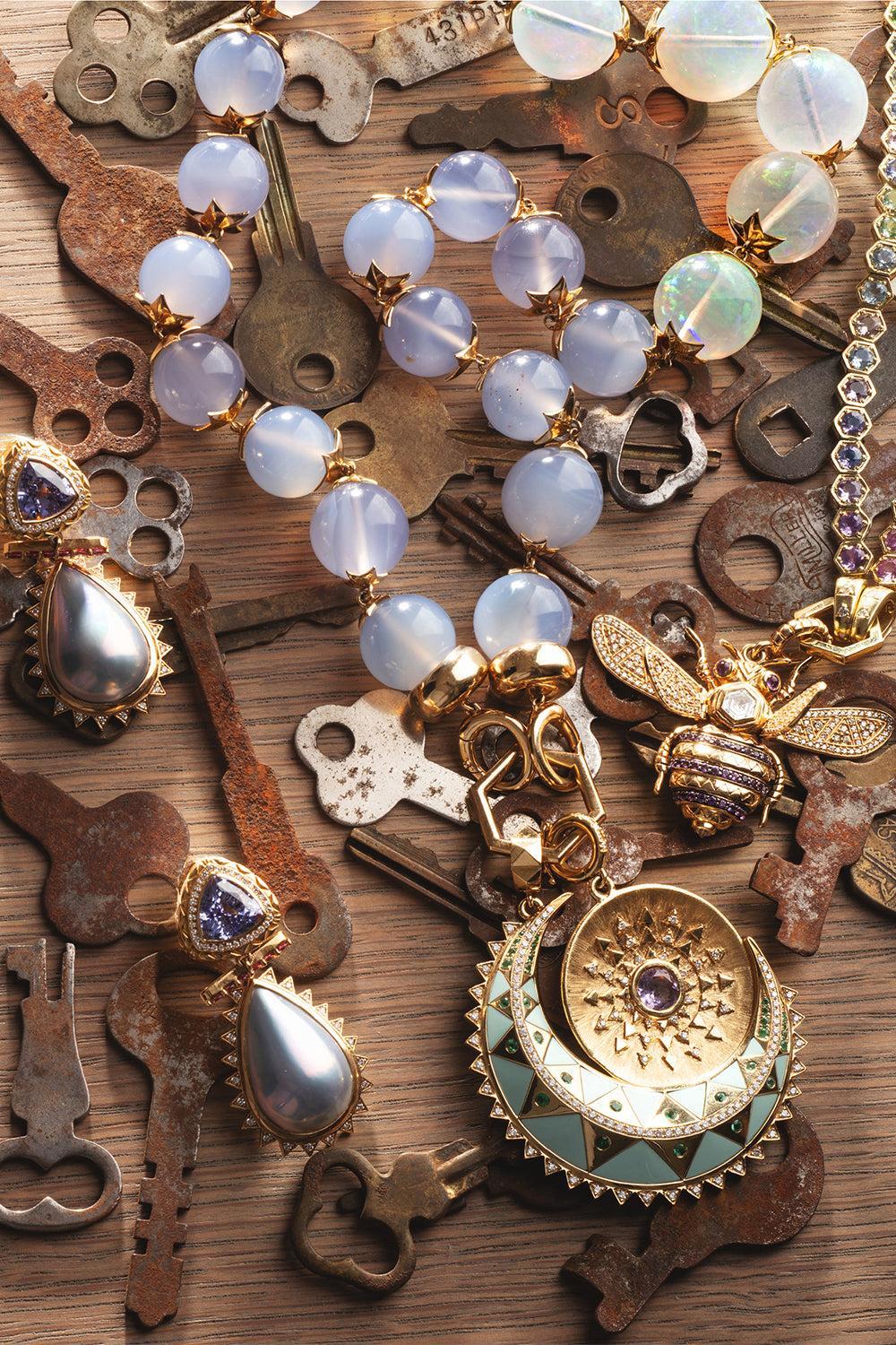 Amethyst Major Sun Sign Medallion-YELLOW GOLD-JEWELRYFINE JEWELPENDANT-HARWELL GODFREY