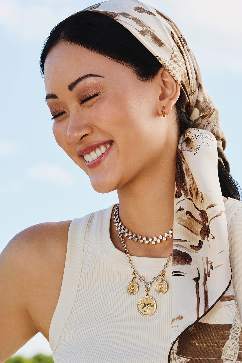 Diamond Border Elefante Large Coin Charm-YELLOW GOLD-JEWELRYFINE JEWELPENDANT-AZLEE