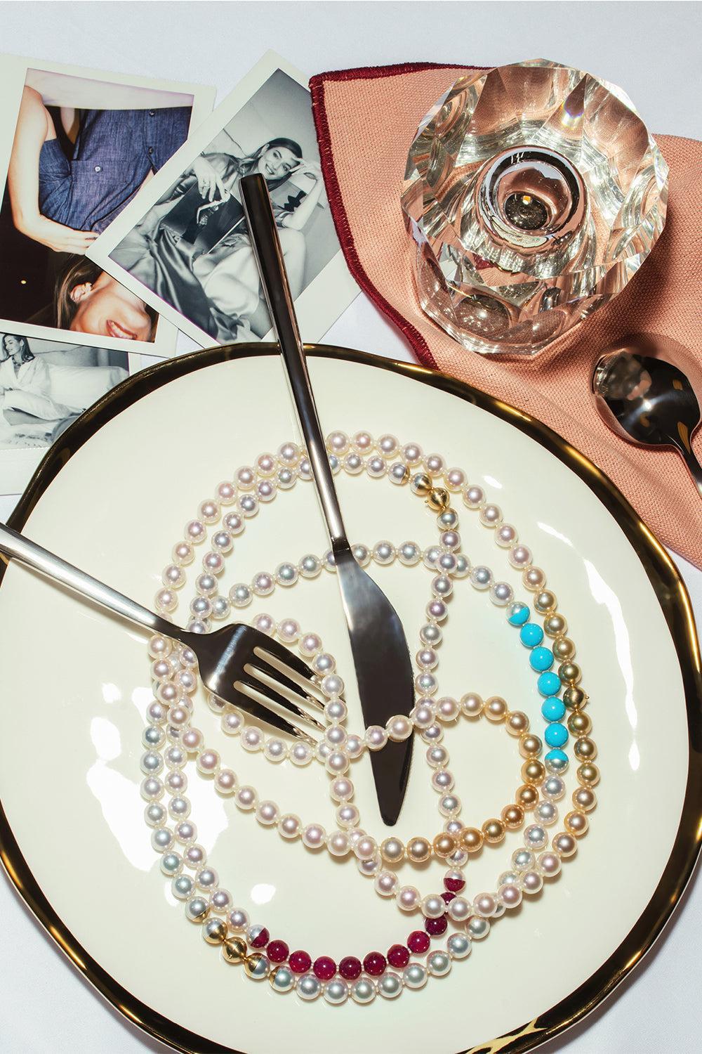 Yellow Sapphire Jade Pearl Sectional Pearl Necklace-YELLOW GOLD-JEWELRYFINE JEWELNECKLACE O-YUTAI