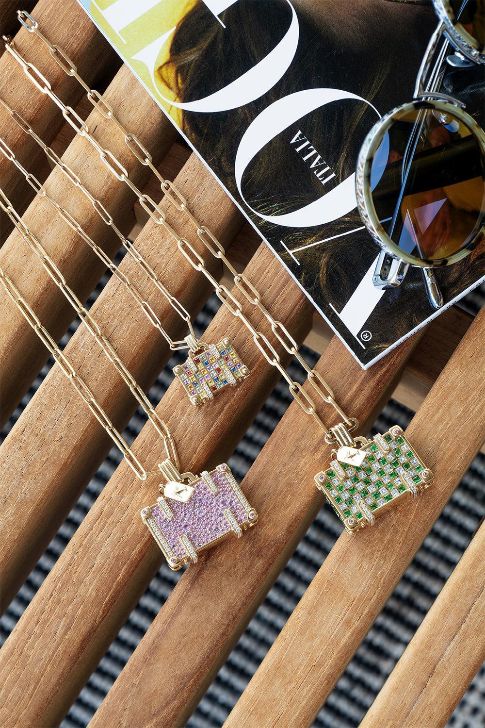 Large Tsavorite Travel Necklace-YELLOW GOLD-JEWELRYFINE JEWELNECKLACE O-NEVERNOT