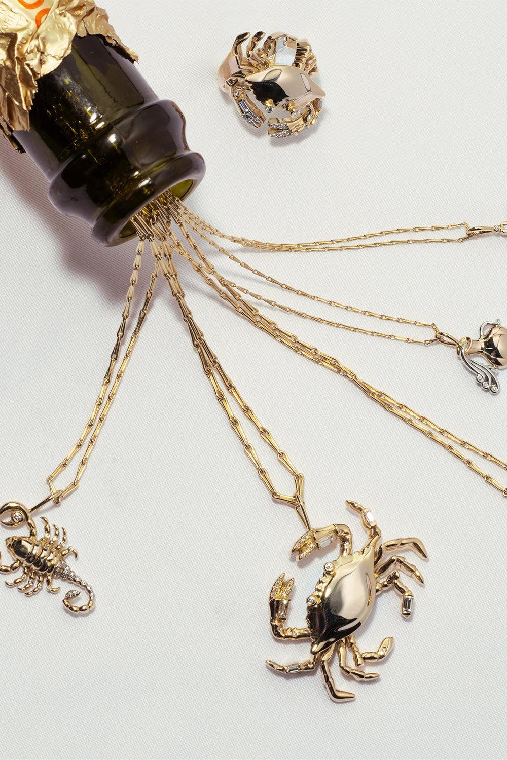 Large Cancer Zodiac Necklace-YELLOW GOLD-18-JEWELRYFINE JEWELNECKLACE O-BRENT NEALE