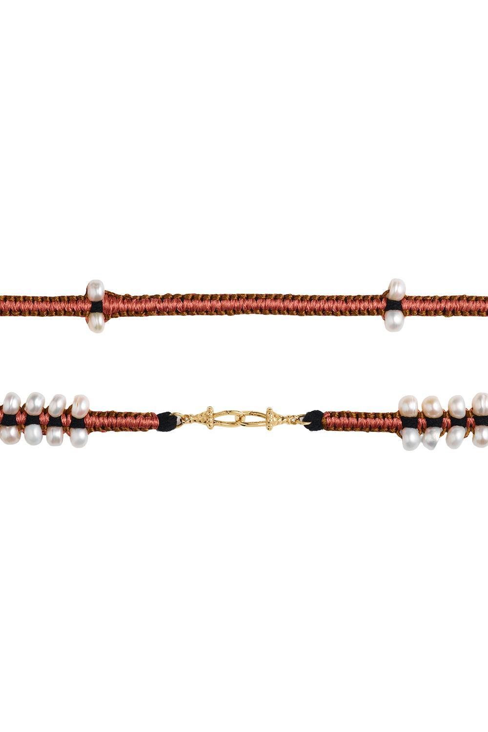 Pearl Pink Brown Ica Mauli Cord Necklace-YELLOW GOLD-35CM-JEWELRYFINE JEWELNECKLACE O-MARIE LICHTENBERG