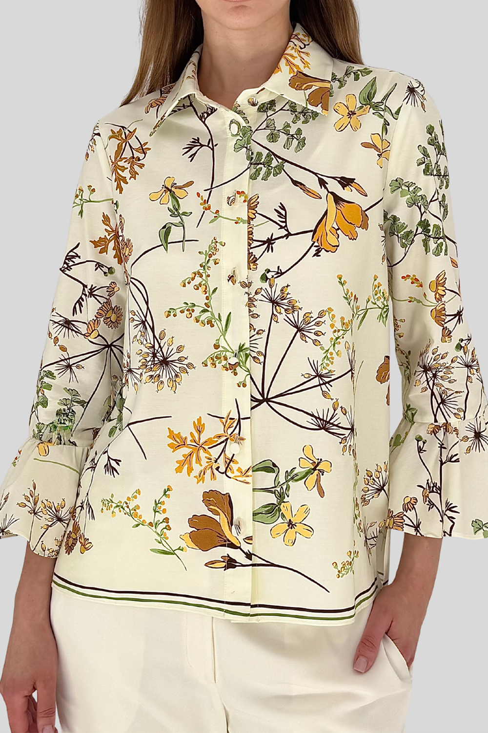 Classic Ruffle Long Sleeve Shirt-FLORAL-XS-CLOTHINGTOPBLOUSE-RANI ARABELLA