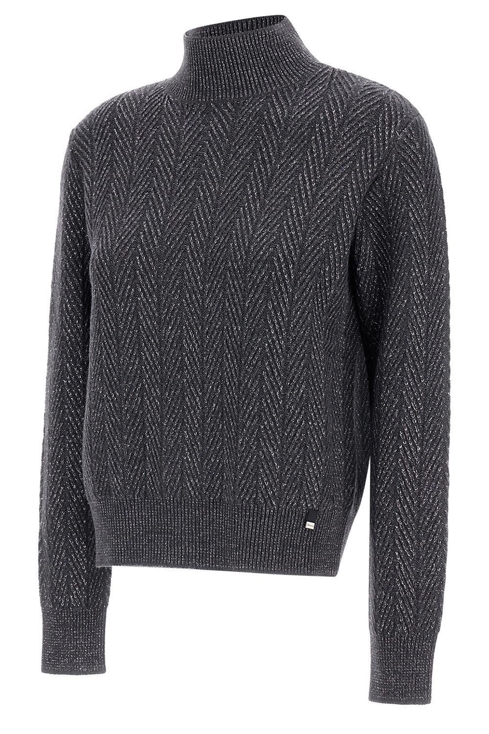 Wool Shiny Herringbone Turtleneck Sweater-FERRO-38-CLOTHINGTOPSWEATER-HERNO