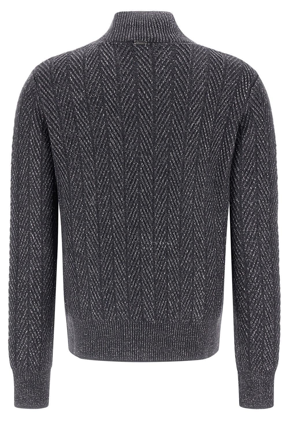 Wool Shiny Herringbone Turtleneck Sweater-FERRO-38-CLOTHINGTOPSWEATER-HERNO