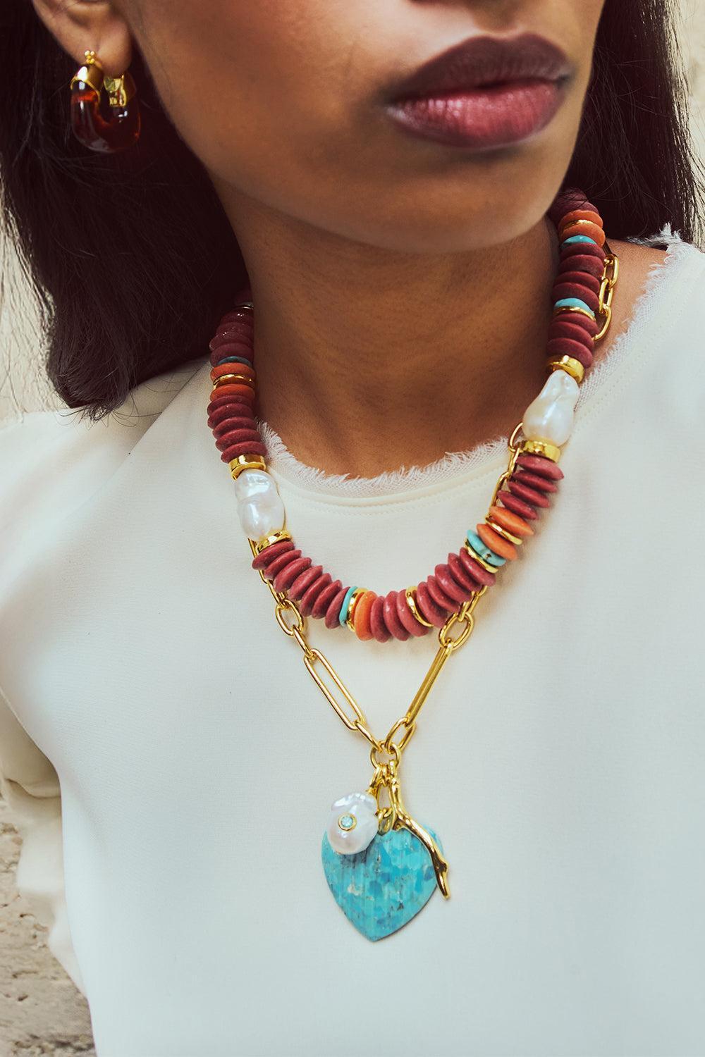 Flora Heart Necklace-GREEN-JEWELRYBOUTIQUENECKLACE O-LIZZIE FORTUNATO