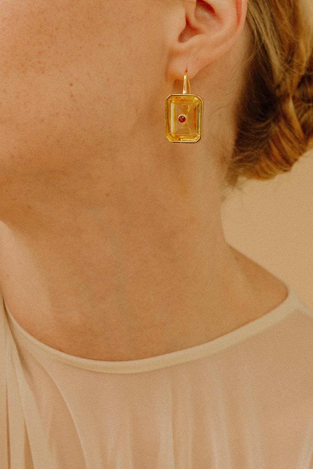 Citrine Tile Earrings-YELLOW-JEWELRYBOUTIQUEEARRING-LIZZIE FORTUNATO