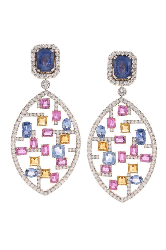 Sapphire Citrine Mondrian Earrings-YELLOW GOLD-JEWELRYFINE JEWELEARRING-DAVID WEBB