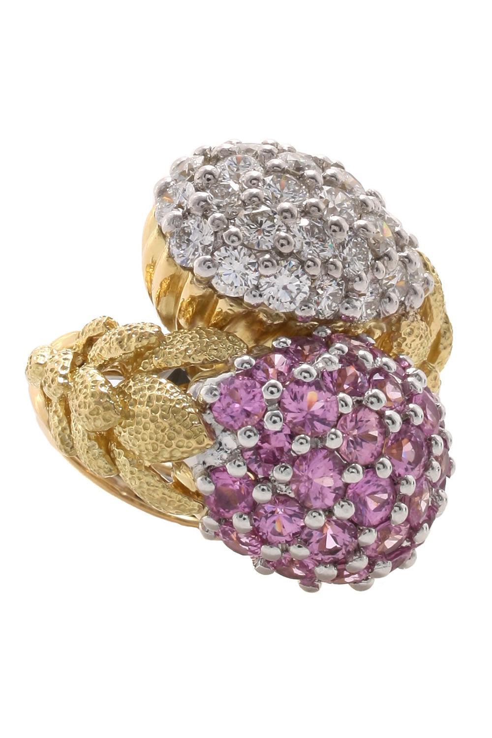 Pink Sapphire Diamond Crossover Ring-YELLOW GOLD-6-JEWELRYFINE JEWELRING-DAVID WEBB