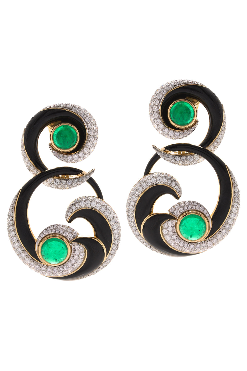 Emerald Black Great Waves Earrings