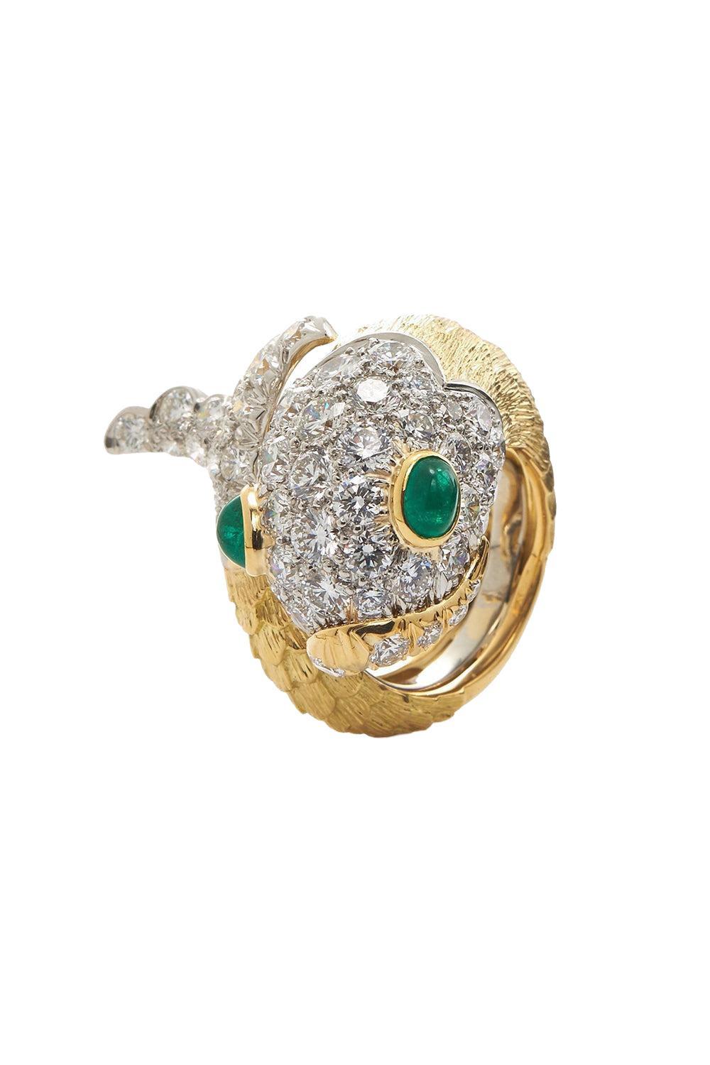 Diamond Emerald Fish Ring-YELLOW GOLD-6.5-JEWELRYFINE JEWELRING-DAVID WEBB