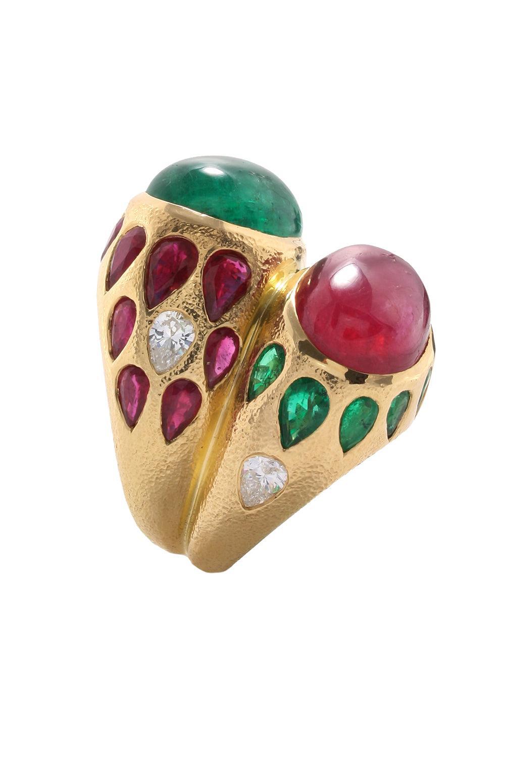 Emerald Ruby Two Tone Strawberry Ring-YELLOW GOLD-6.25-JEWELRYFINE JEWELRING-DAVID WEBB