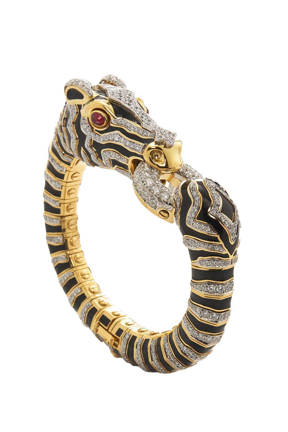 Diamond Black White Zebra Bracelet-YELLOW GOLD-JEWELRYFINE JEWELBRACELET O-DAVID WEBB