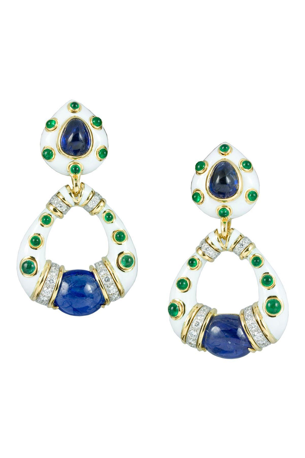 Sapphire Emerald White Stud Hoop Earrings