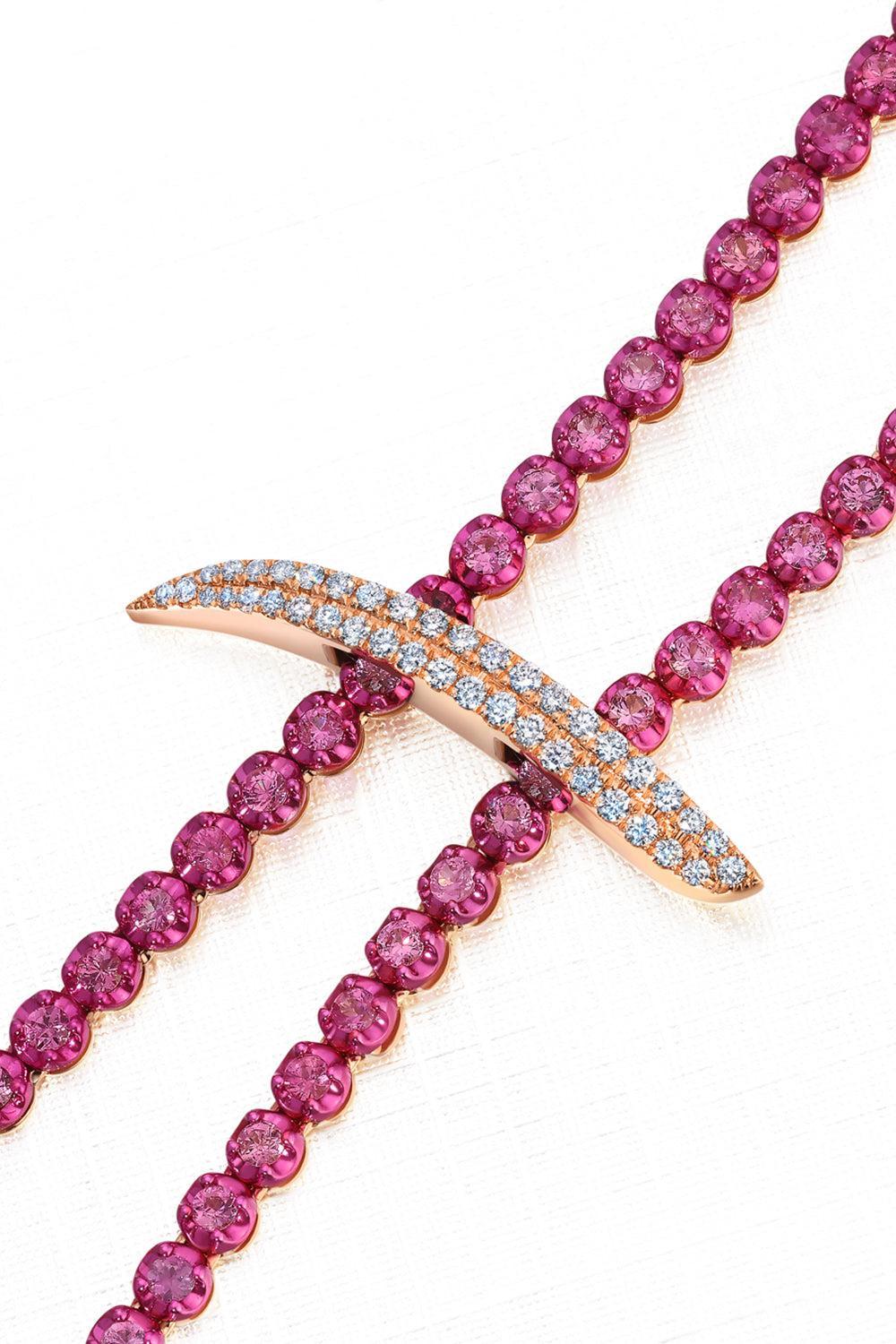 Pink Sapphire Mega Swirl Lariat Necklace-ROSE GOLD-40-JEWELRYFINE JEWELNECKLACE O-GRAZIELA