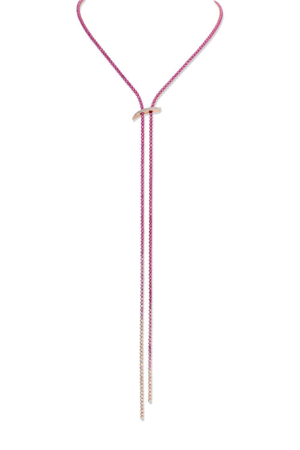 Pink Sapphire Mega Swirl Lariat Necklace-ROSE GOLD-40-JEWELRYFINE JEWELNECKLACE O-GRAZIELA