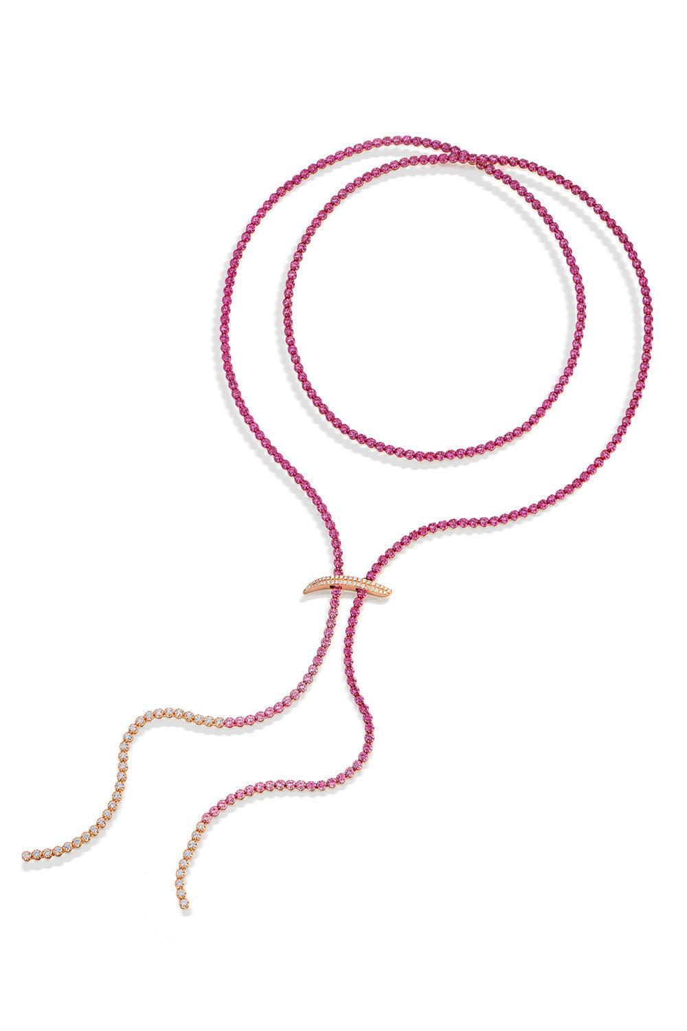 Pink Sapphire Mega Swirl Lariat Necklace-ROSE GOLD-40-JEWELRYFINE JEWELNECKLACE O-GRAZIELA