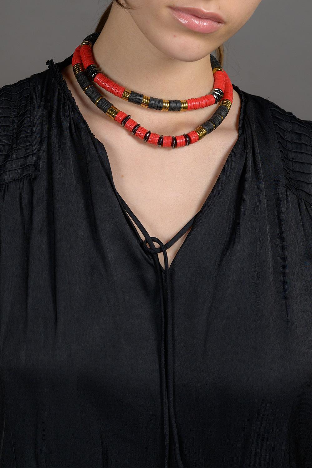 Black Red Rondelle Necklace-BLCK/RED-JEWELRYBOUTIQUENECKLACE O-HIJAS DE PUKA