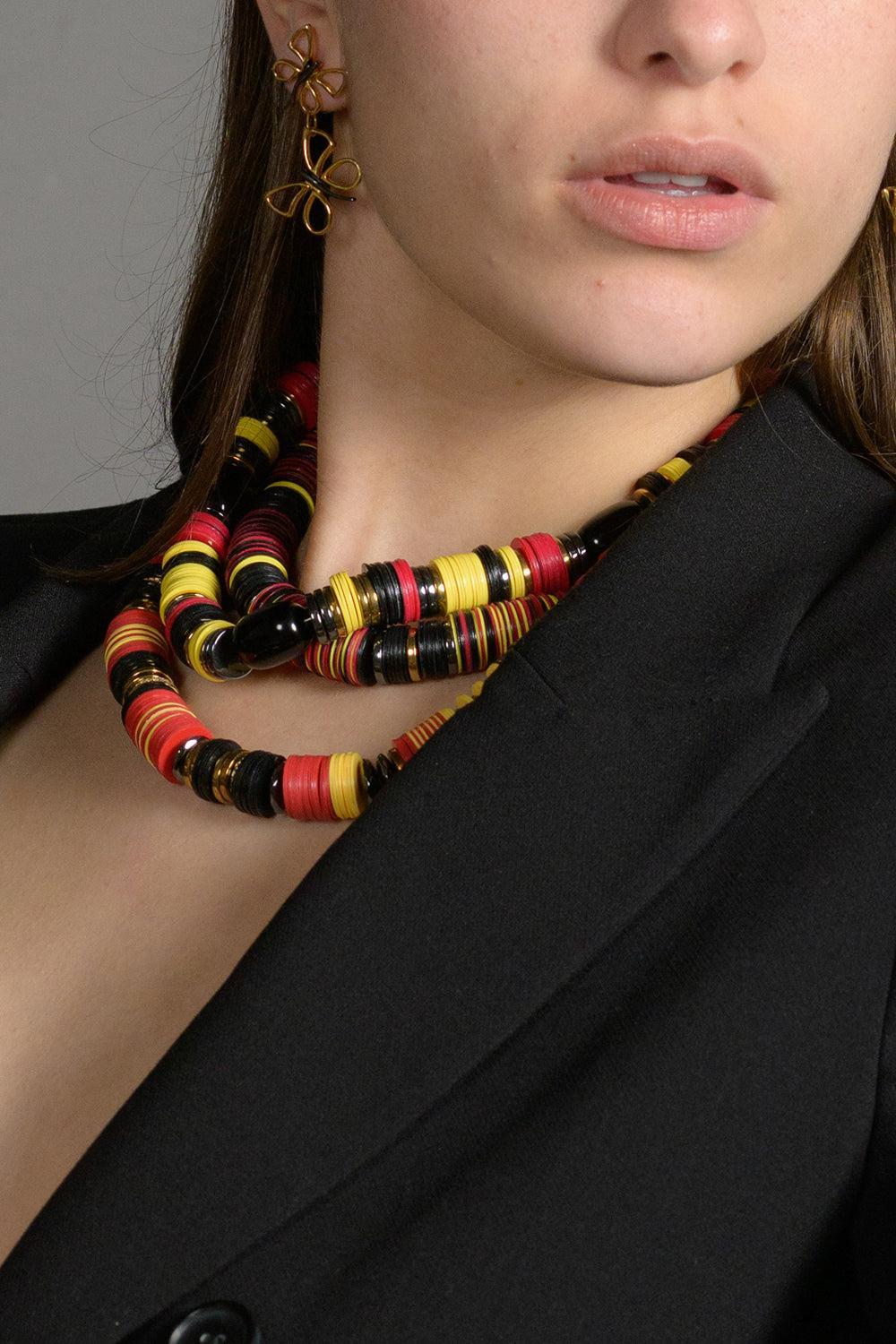 Jaipur Black Red Yellow African beaded Necklace-BLCK/RED-JEWELRYBOUTIQUENECKLACE O-HIJAS DE PUKA