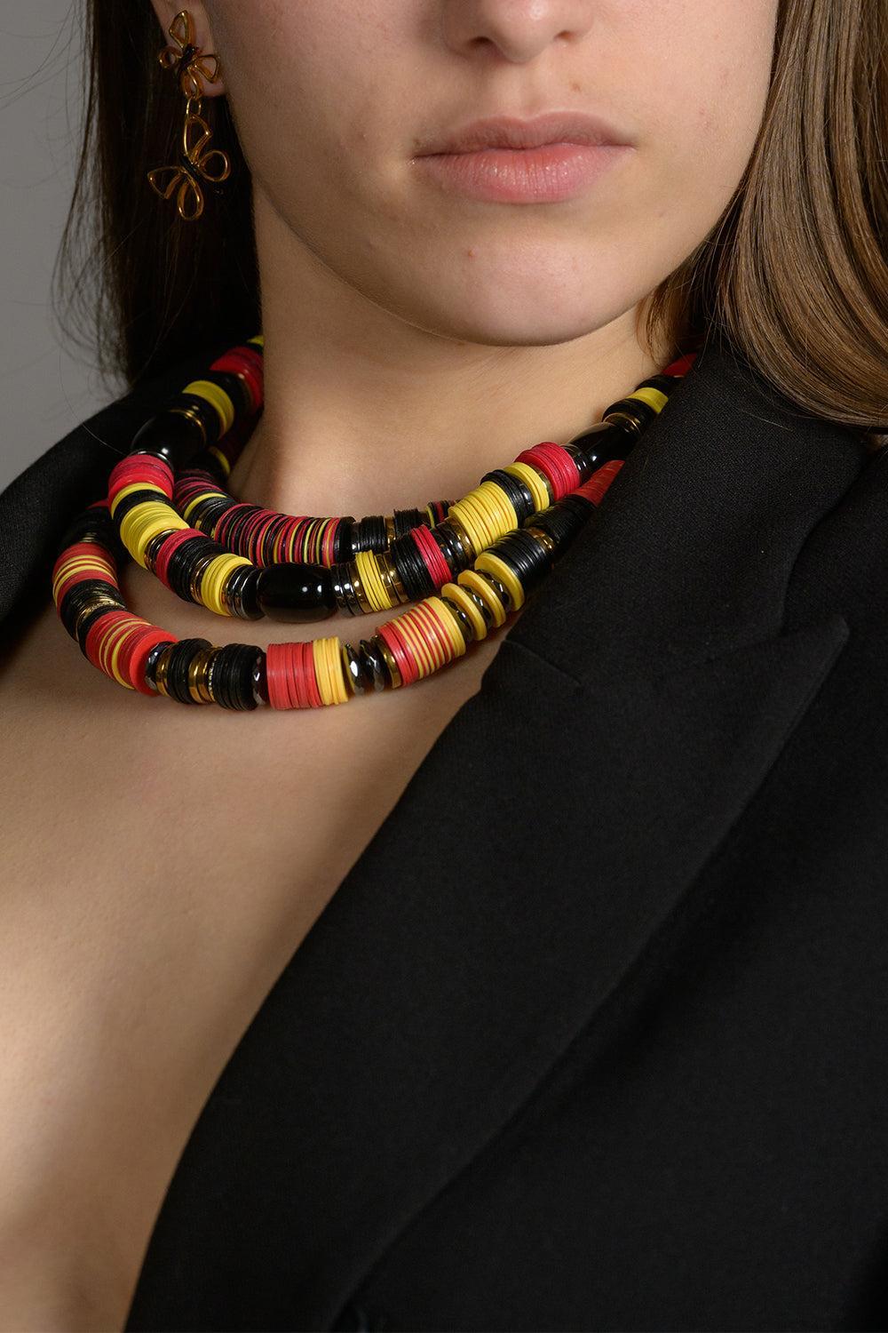 Jaipur Black Red Yellow African beaded Necklace-BLCK/RED-JEWELRYBOUTIQUENECKLACE O-HIJAS DE PUKA