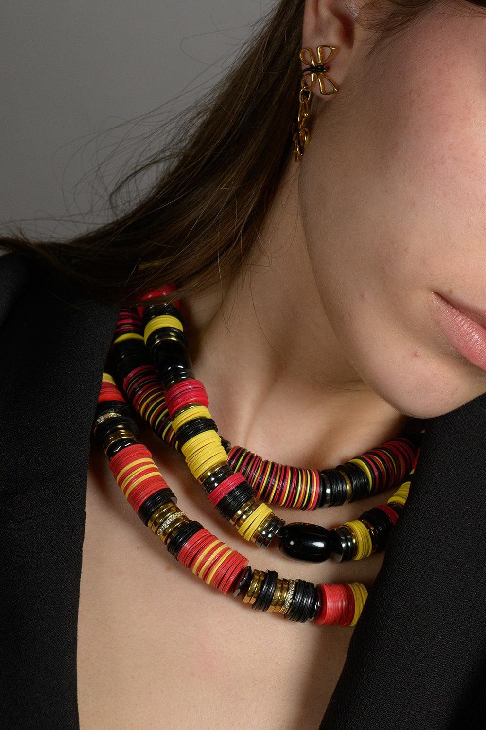 Jaipur Black Red Yellow African beaded Necklace-BLCK/RED-JEWELRYBOUTIQUENECKLACE O-HIJAS DE PUKA