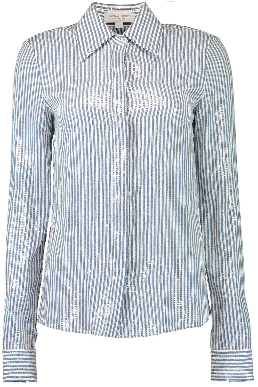 Embellished Hansen Shirt - Steel Optic White-STEEL/WH-2-CLOTHINGTOPKNITS-MICHAEL KORS COLLECTION