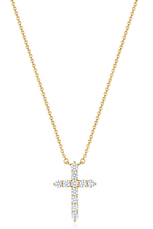 Diamond Cross Pendant Necklace - 2.0ctw - Yellow Gold