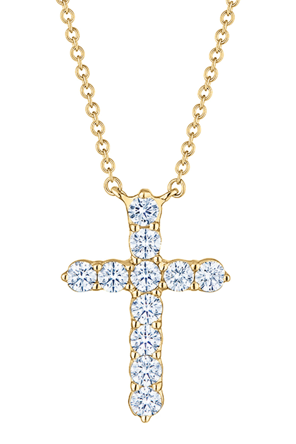 Diamond Cross Pendant Necklace - 2.0ctw - Yellow Gold