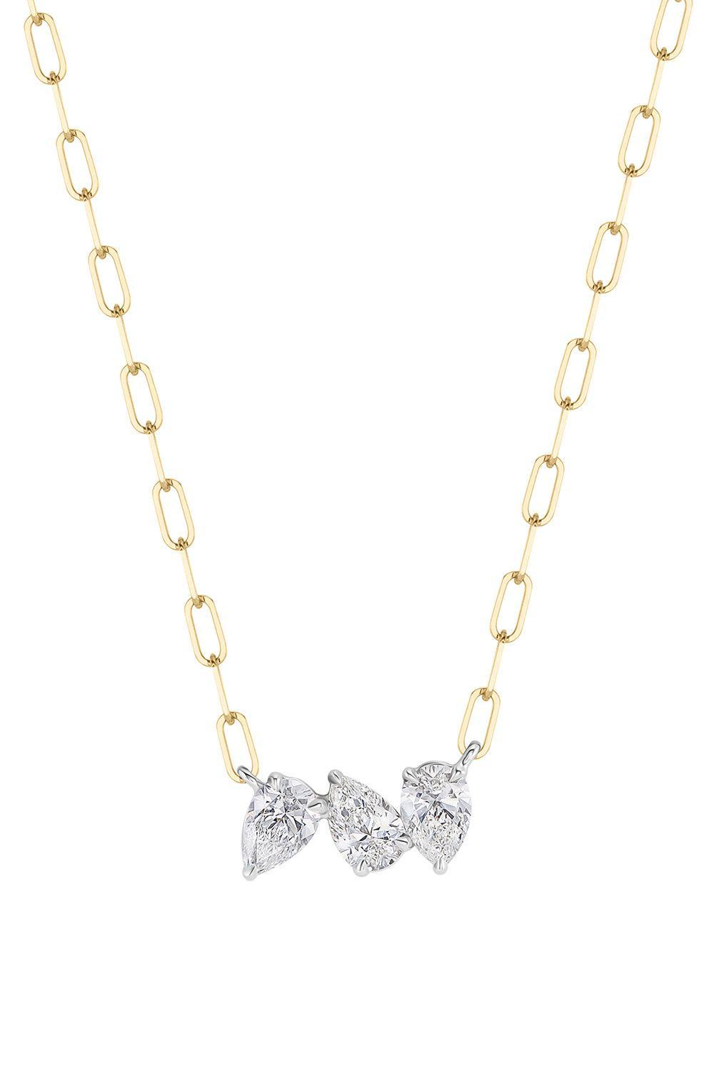 Three Diamond Pear Necklace-YELLOW GOLD-JEWELRYFINE JEWELNECKLACE O-PHILLIPS HOUSE