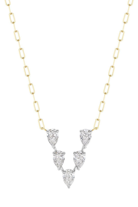 Five Diamond Pear V Necklace-YELLOW GOLD-JEWELRYFINE JEWELNECKLACE O-PHILLIPS HOUSE