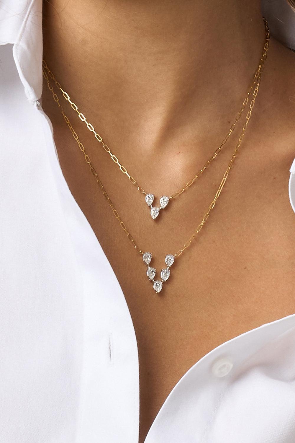 Five Diamond Pear V Necklace-YELLOW GOLD-JEWELRYFINE JEWELNECKLACE O-PHILLIPS HOUSE