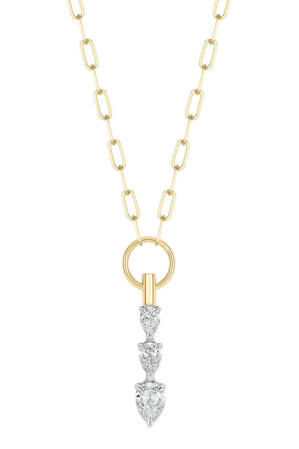 Diamond Triple Pear Pendant Necklace-YELLOW GOLD-JEWELRYFINE JEWELNECKLACE O-PHILLIPS HOUSE