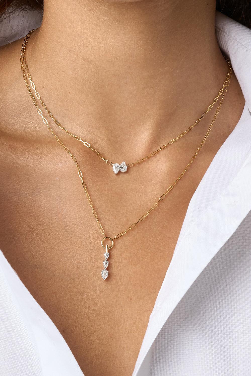 Diamond Triple Pear Pendant Necklace-YELLOW GOLD-JEWELRYFINE JEWELNECKLACE O-PHILLIPS HOUSE