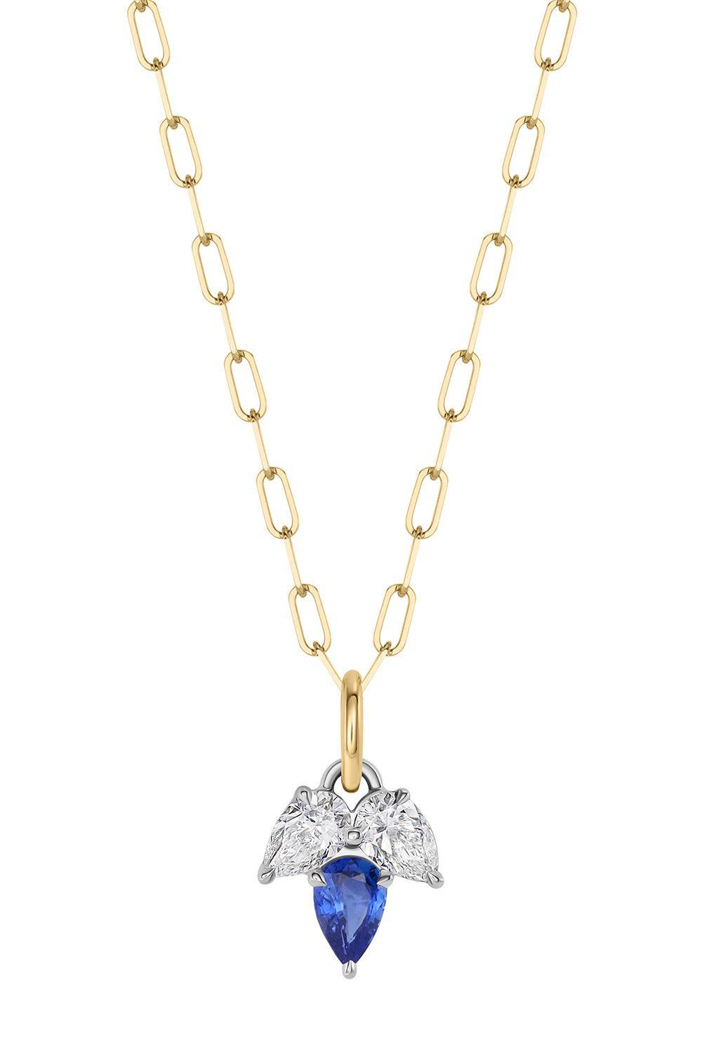 Blue Sapphire Diamond Triple Leaf Necklace-YELLOW GOLD-JEWELRYFINE JEWELNECKLACE O-PHILLIPS HOUSE