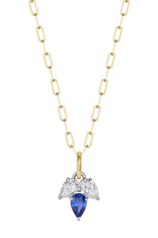 Blue Sapphire Diamond Triple Leaf Necklace-YELLOW GOLD-JEWELRYFINE JEWELNECKLACE O-PHILLIPS HOUSE
