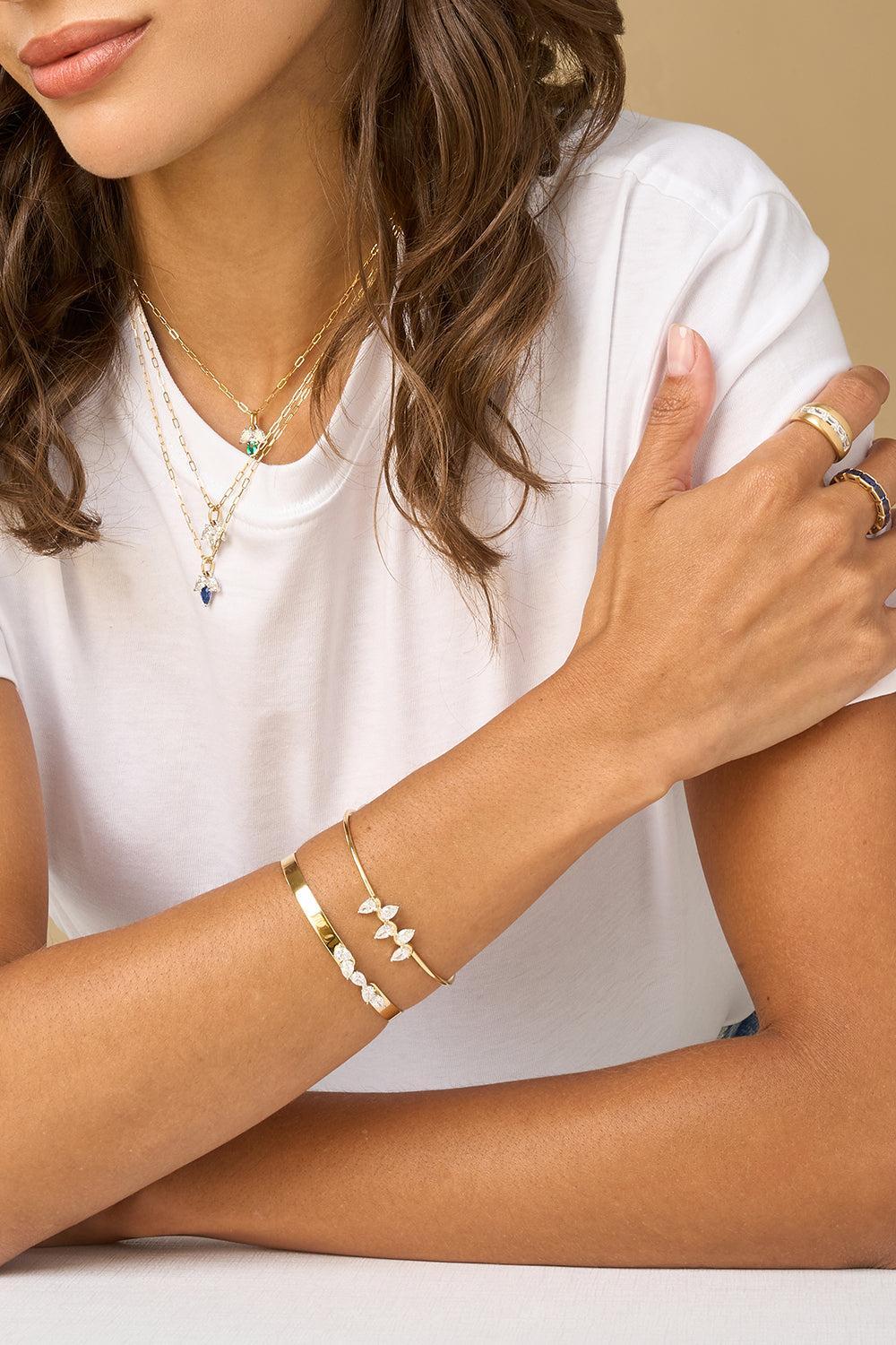 Blue Sapphire Diamond Triple Leaf Necklace-YELLOW GOLD-JEWELRYFINE JEWELNECKLACE O-PHILLIPS HOUSE