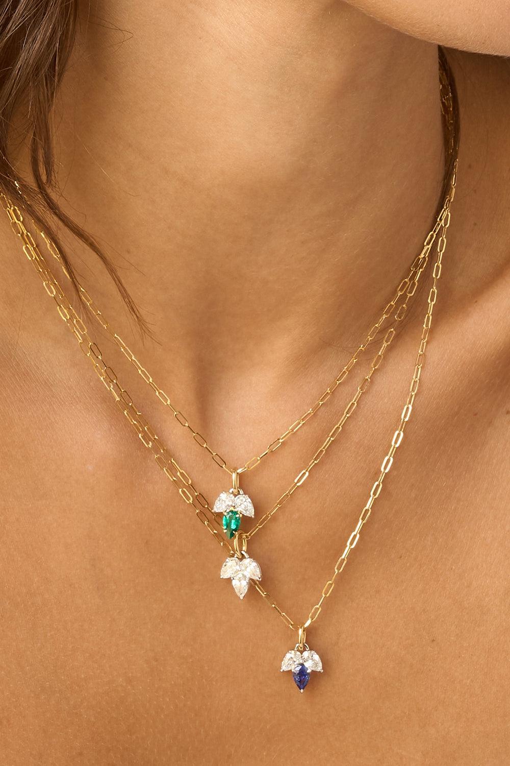 Blue Sapphire Diamond Triple Leaf Necklace-YELLOW GOLD-JEWELRYFINE JEWELNECKLACE O-PHILLIPS HOUSE