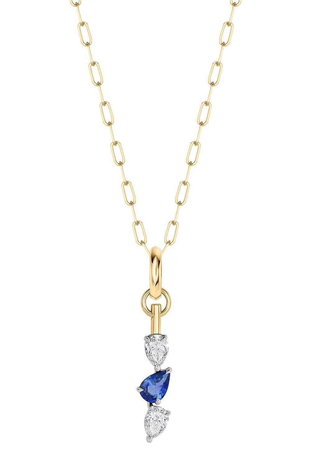 Diamond Blue Sapphire Triple Drop Necklace-YELLOW GOLD-JEWELRYFINE JEWELNECKLACE O-PHILLIPS HOUSE