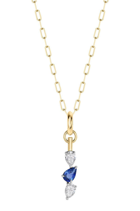 Diamond Blue Sapphire Triple Drop Necklace-YELLOW GOLD-JEWELRYFINE JEWELNECKLACE O-PHILLIPS HOUSE