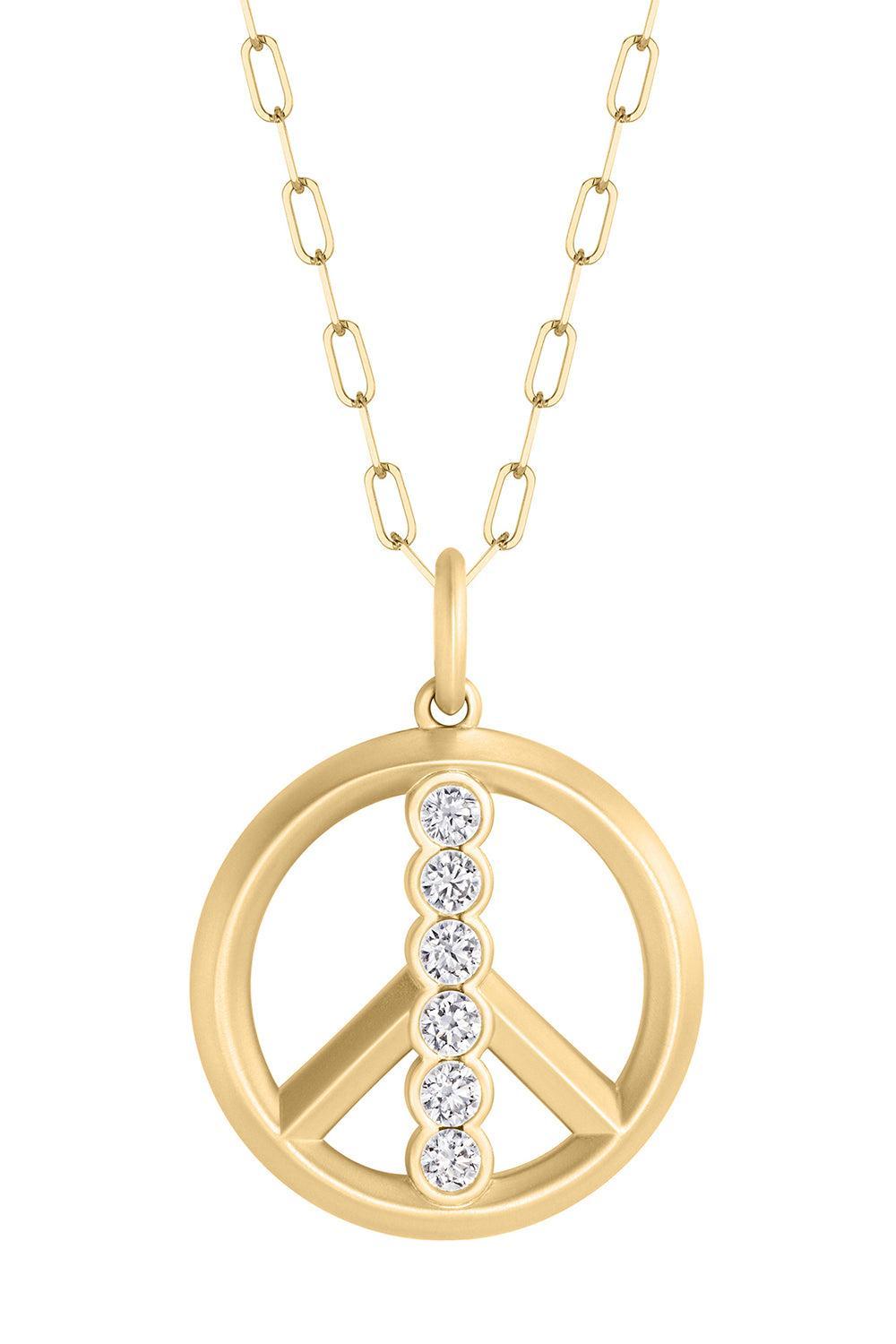 Diamond Matte Peace Sign Necklace-YELLOW GOLD-JEWELRYFINE JEWELNECKLACE O-PHILLIPS HOUSE