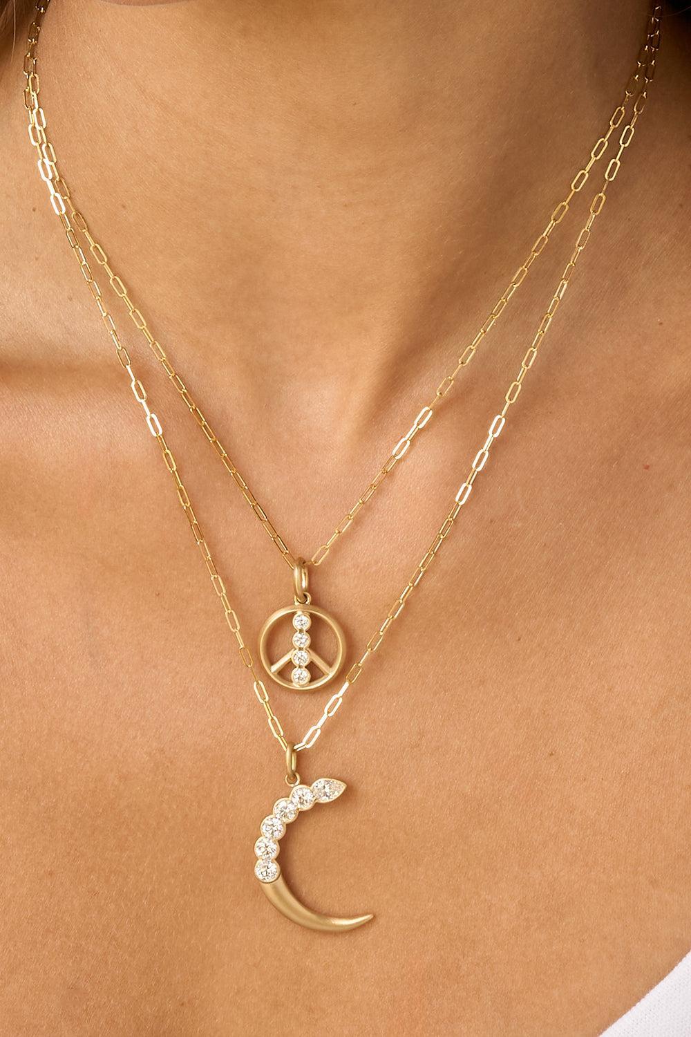 Small Matte Peace Sign Necklace-YELLOW GOLD-JEWELRYFINE JEWELNECKLACE O-PHILLIPS HOUSE