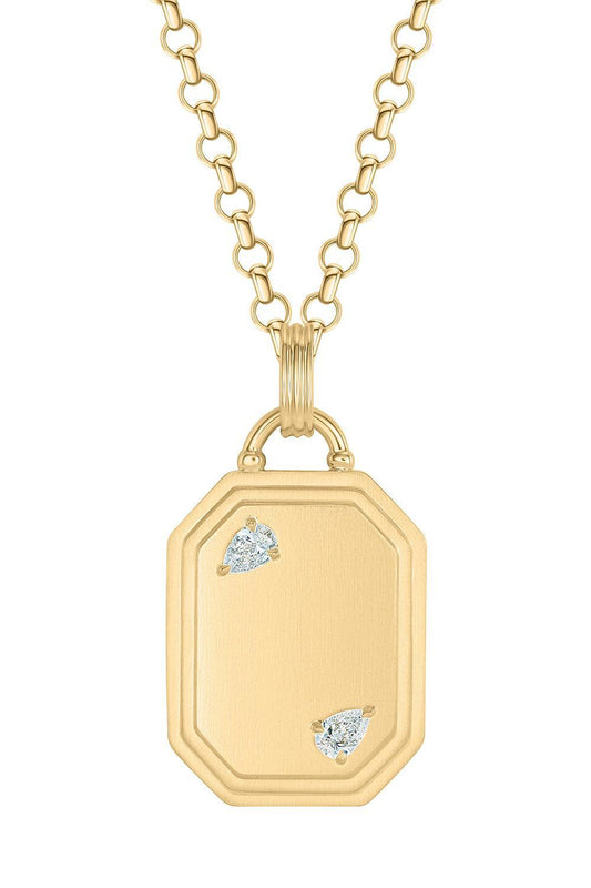 Two Diamond Pear Dog Tag Necklace-YELLOW GOLD-JEWELRYFINE JEWELNECKLACE O-PHILLIPS HOUSE