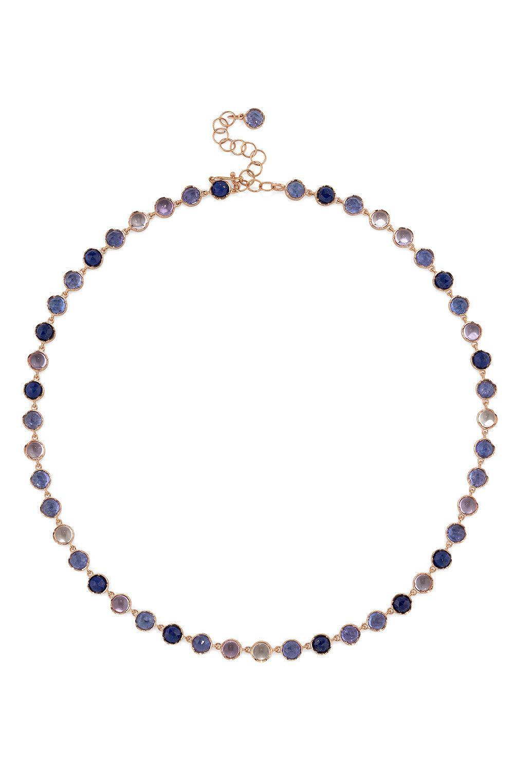 Lapis Tanzanite Small Classic Link Necklace-ROSE GOLD-16-JEWELRYFINE JEWELNECKLACE O-IRENE NEUWIRTH JEWELRY